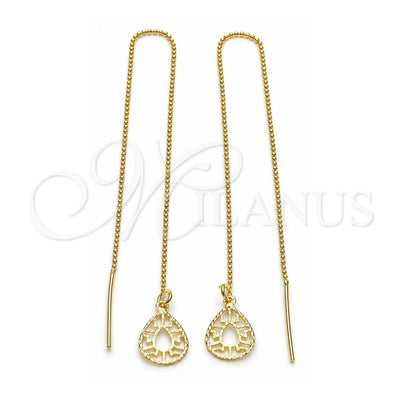Oro Laminado Threader Earring, Gold Filled Style Greek Key Design, Polished, Golden Finish, 5.115.008