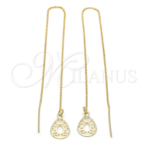 Oro Laminado Threader Earring, Gold Filled Style Greek Key Design, Polished, Golden Finish, 5.115.008