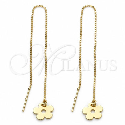 Oro Laminado Threader Earring, Gold Filled Style Flower Design, Polished, Golden Finish, 5.118.007