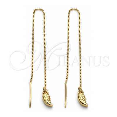 Oro Laminado Threader Earring, Gold Filled Style Leaf Design, Polished, Golden Finish, 5.118.008