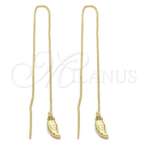 Oro Laminado Threader Earring, Gold Filled Style Leaf Design, Polished, Golden Finish, 5.118.008
