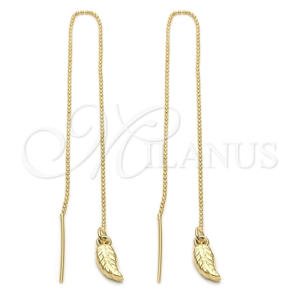 Oro Laminado Threader Earring, Gold Filled Style Leaf Design, Polished, Golden Finish, 5.118.008