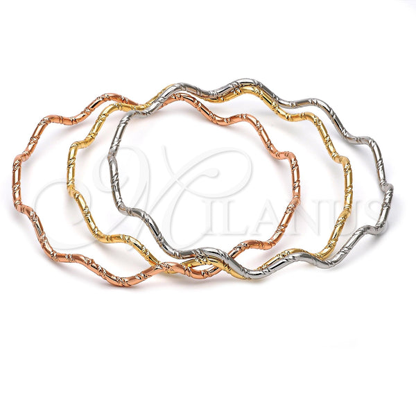 Oro Laminado Trio Bangle, Gold Filled Style Diamond Cutting Finish, Tricolor, 5.231.001.06 (04 MM Thickness, One size fits all)