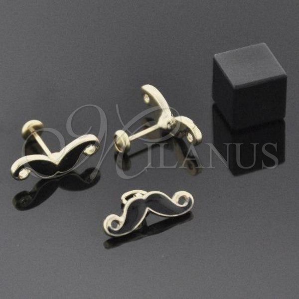 Oro Laminado Earring and Pendant Children Set, Gold Filled Style Moustache Design, Enamel Finish, Golden Finish, 10.09.0013