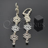 Oro Laminado Long Earring, Gold Filled Style Filigree Design, with White Cubic Zirconia, Diamond Cutting Finish, Tricolor, 5.083.011