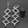 Oro Laminado Long Earring, Gold Filled Style with White Cubic Zirconia, Diamond Cutting Finish, Tricolor, 5.089.009