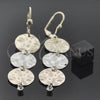 Oro Laminado Long Earring, Gold Filled Style with White Cubic Zirconia, Polished, Tricolor, 5.072.001