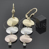Oro Laminado Long Earring, Gold Filled Style with White Cubic Zirconia, Polished, Tricolor, 5.083.008