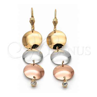 Oro Laminado Long Earring, Gold Filled Style with White Cubic Zirconia, Polished, Tricolor, 5.083.008