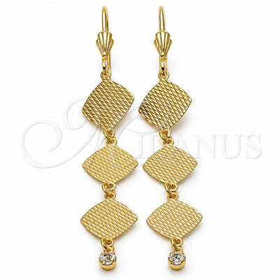 Oro Laminado Long Earring, Gold Filled Style with White Cubic Zirconia, Diamond Cutting Finish, Tricolor, 5.104.016