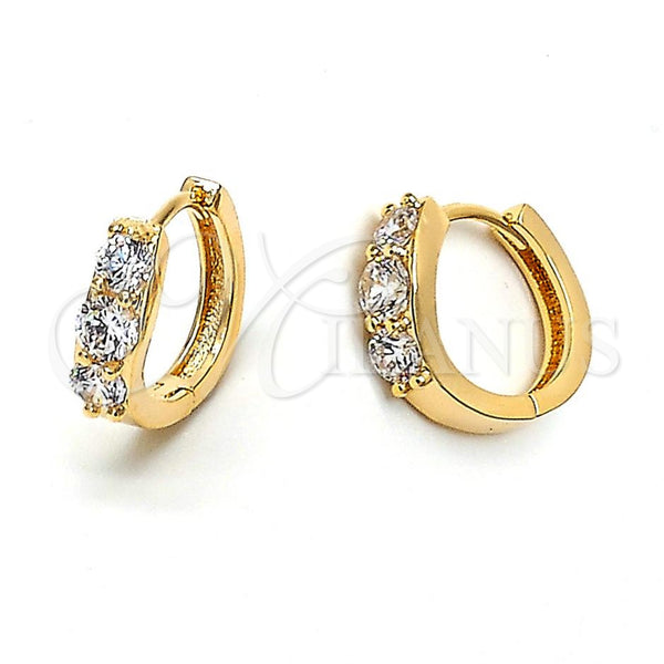 Oro Laminado Huggie Hoop, Gold Filled Style with White Cubic Zirconia, Polished, Golden Finish, 5.131.012