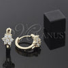 Oro Laminado Huggie Hoop, Gold Filled Style Flower Design, with White Cubic Zirconia, Polished, Golden Finish, 5.131.017
