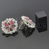 Oro Laminado Stud Earring, Gold Filled Style Bow Design, with White Crystal, Pink Enamel Finish, Golden Finish, 02.65.2175 *PROMO*