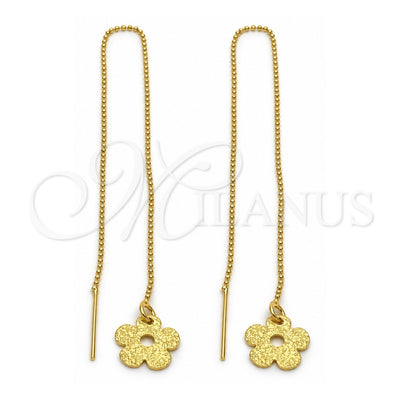 Oro Laminado Threader Earring, Gold Filled Style Flower Design, Matte Finish, Golden Finish, 5.118.007.1