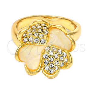 Oro Laminado Elegant Ring, Gold Filled Style Flower and Heart Design, with Champagne Opal and White Crystal, Polished, Golden Finish, 5.174.022.08 (Size 8)