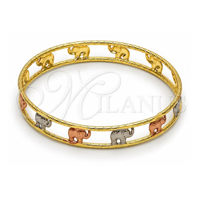 Gold Plated Individual Bangle, Elephant Design, Diamond Cutting Finish, Tricolor, 5.261.004.05 (09 MM Thickness, Size 5 (2.50 Diameter))