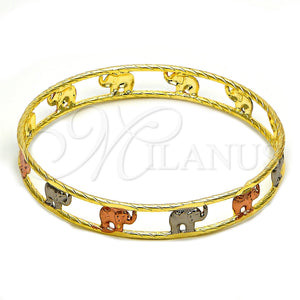Gold Plated Individual Bangle, Elephant Design, Diamond Cutting Finish, Tricolor, 5.261.004.05 (09 MM Thickness, Size 5 (2.50 Diameter))