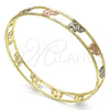 Gold Plated Individual Bangle, Elephant Design, Diamond Cutting Finish, Tricolor, 5.261.004.06 (09 MM Thickness, Size 6 (2.75 Diameter))