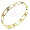Gold Plated Individual Bangle, Elephant Design, Diamond Cutting Finish, Tricolor, 5.261.004.06 (09 MM Thickness, Size 6 (2.75 Diameter))