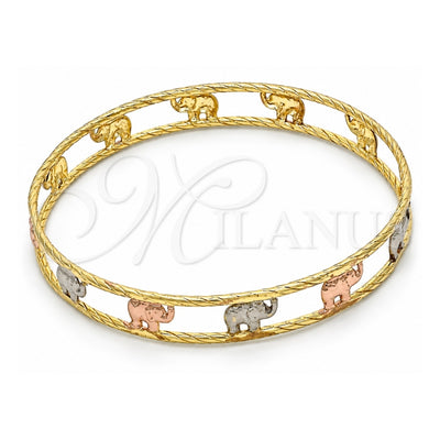 Gold Plated Individual Bangle, Elephant Design, Diamond Cutting Finish, Tricolor, 5.261.004.06 (09 MM Thickness, Size 6 (2.75 Diameter))