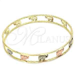 Gold Plated Individual Bangle, Elephant Design, Diamond Cutting Finish, Tricolor, 5.261.004.06 (09 MM Thickness, Size 6 (2.75 Diameter))