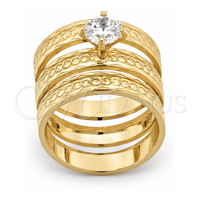 Oro Laminado Wedding Ring, Gold Filled Style Triple Design, with White Cubic Zirconia, Diamond Cutting Finish, Golden Finish, 5.164.002.06 (Size 6)