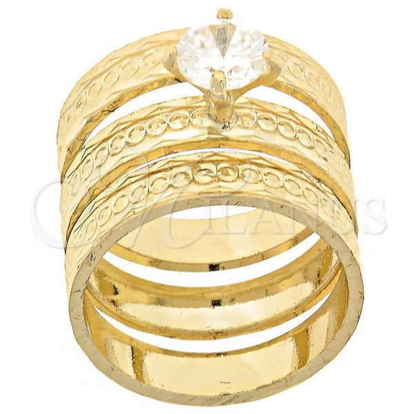 Oro Laminado Wedding Ring, Gold Filled Style Triple Design, with White Cubic Zirconia, Diamond Cutting Finish, Golden Finish, 5.164.002.06 (Size 6)