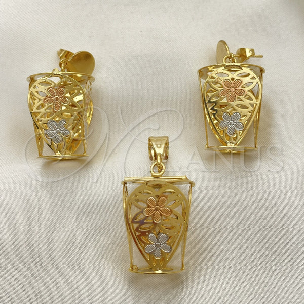 Oro Laminado Earring and Pendant Adult Set, Gold Filled Style Polished, Golden Finish, 5.051.002