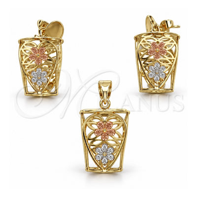 Oro Laminado Earring and Pendant Adult Set, Gold Filled Style Polished, Golden Finish, 5.051.002