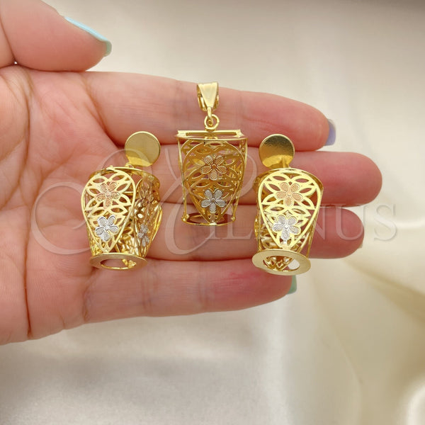 Oro Laminado Earring and Pendant Adult Set, Gold Filled Style Polished, Golden Finish, 5.051.002