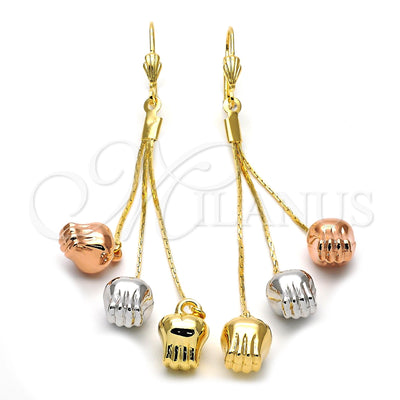 Oro Laminado Long Earring, Gold Filled Style Hand Design, Diamond Cutting Finish, Tricolor, 5.110.001 for wholesale, main product view