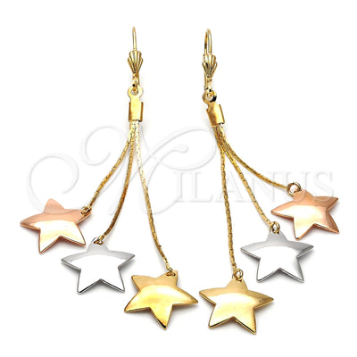Oro Laminado Long Earring, Gold Filled Style Star Design, Polished, Tricolor, 5.099.002 for wholesale, main product view