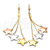 Oro Laminado Long Earring, Gold Filled Style Star Design, Polished, Tricolor, 5.099.002