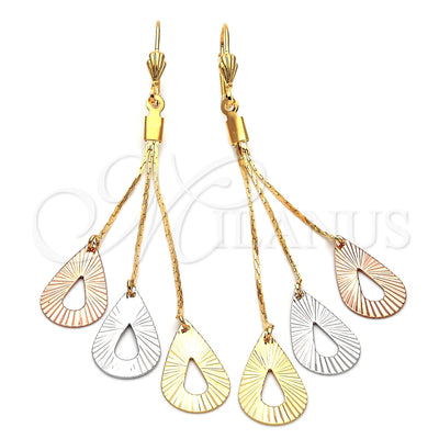 Oro Laminado Long Earring, Gold Filled Style Teardrop Design, Polished, Tricolor, 5.074.004 for wholesale, main product view