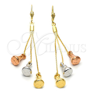 Oro Laminado Long Earring, Gold Filled Style Belt Buckle Design, Diamond Cutting Finish, Tricolor, 5.064.002