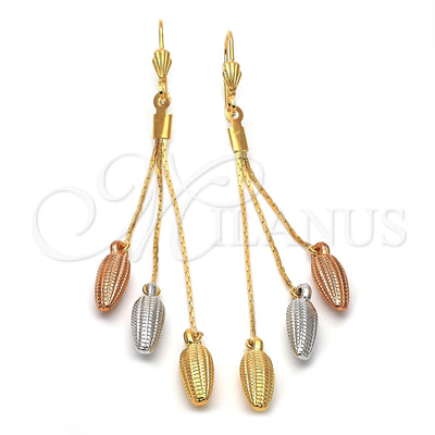 Oro Laminado Long Earring, Gold Filled Style Corn Design, Diamond Cutting Finish, Tricolor, 5.100.003 for wholesale, main product view