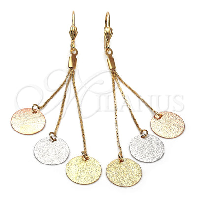 Oro Laminado Long Earring, Gold Filled Style Matte Finish, Tricolor, 5.088.004 for wholesale, main product view
