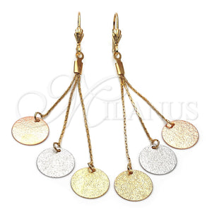 Oro Laminado Long Earring, Gold Filled Style Matte Finish, Tricolor, 5.088.004