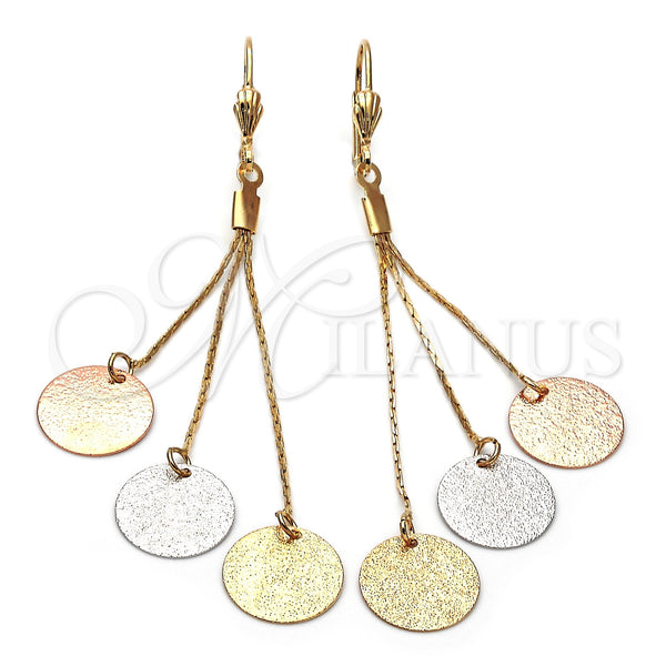 Oro Laminado Long Earring, Gold Filled Style Matte Finish, Tricolor, 5.088.004