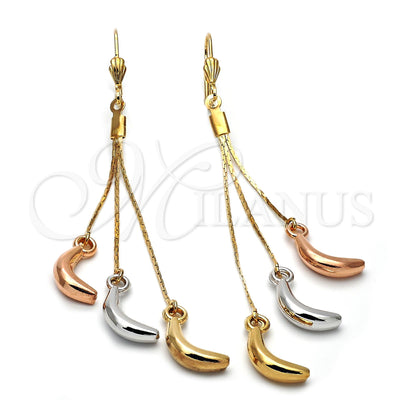 Oro Laminado Long Earring, Gold Filled Style Banana Design, Polished, Tricolor, 5.101.004 for wholesale, main product view
