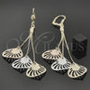 Oro Laminado Long Earring, Gold Filled Style Leaf Design, Polished, Tricolor, 5.092.001