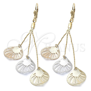 Oro Laminado Long Earring, Gold Filled Style Leaf Design, Polished, Tricolor, 5.092.001