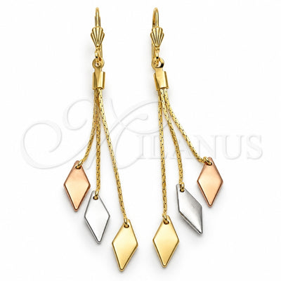 Oro Laminado Long Earring, Gold Filled Style Polished, Tricolor, 5.068.005