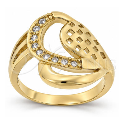 Oro Laminado Multi Stone Ring, Gold Filled Style Heart Design, with White Cubic Zirconia, Polished, Golden Finish, 5.174.032.06 (Size 6)