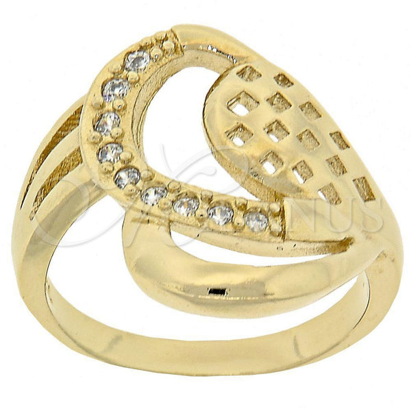 Oro Laminado Multi Stone Ring, Gold Filled Style Heart Design, with White Cubic Zirconia, Polished, Golden Finish, 5.174.032.06 (Size 6)