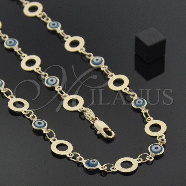 Oro Laminado Necklace and Bracelet, Gold Filled Style Evil Eye Design, with Multicolor Opal, Polished, Golden Finish, 06.63.0016