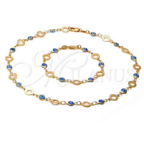 Oro Laminado Necklace and Bracelet, Gold Filled Style Evil Eye Design, with Multicolor Opal, Polished, Golden Finish, 06.63.0016