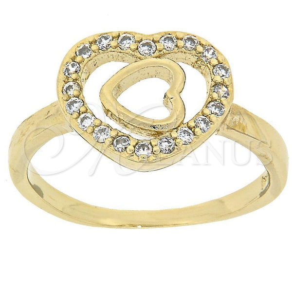 Oro Laminado Multi Stone Ring, Gold Filled Style Heart Design, with White Cubic Zirconia, Polished, Golden Finish, 5.173.006.06 (Size 6)