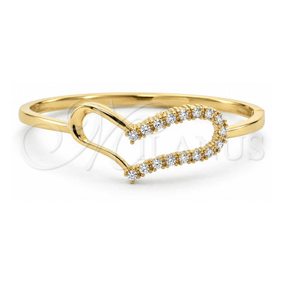 Oro Laminado Individual Bangle, Gold Filled Style Heart Design, with White Cubic Zirconia, Polished, Golden Finish, 5.230.003 (05 MM Thickness, Size 5 (2.50 Diameter))