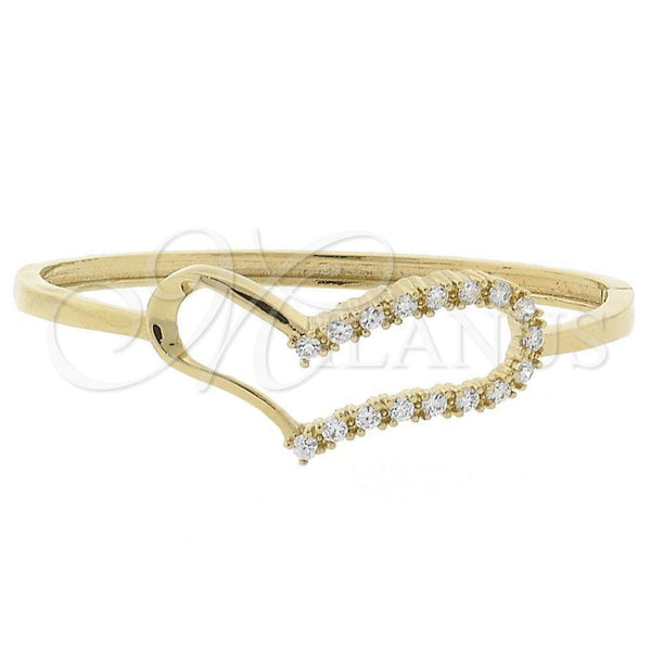 Oro Laminado Individual Bangle, Gold Filled Style Heart Design, with White Cubic Zirconia, Polished, Golden Finish, 5.230.003 (05 MM Thickness, Size 5 (2.50 Diameter))
